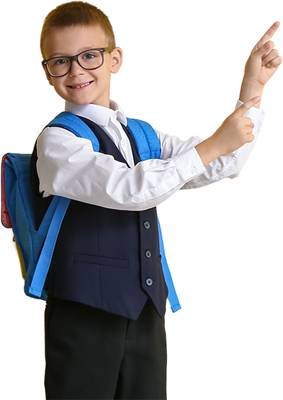 Schoolboy pointing at amazing features